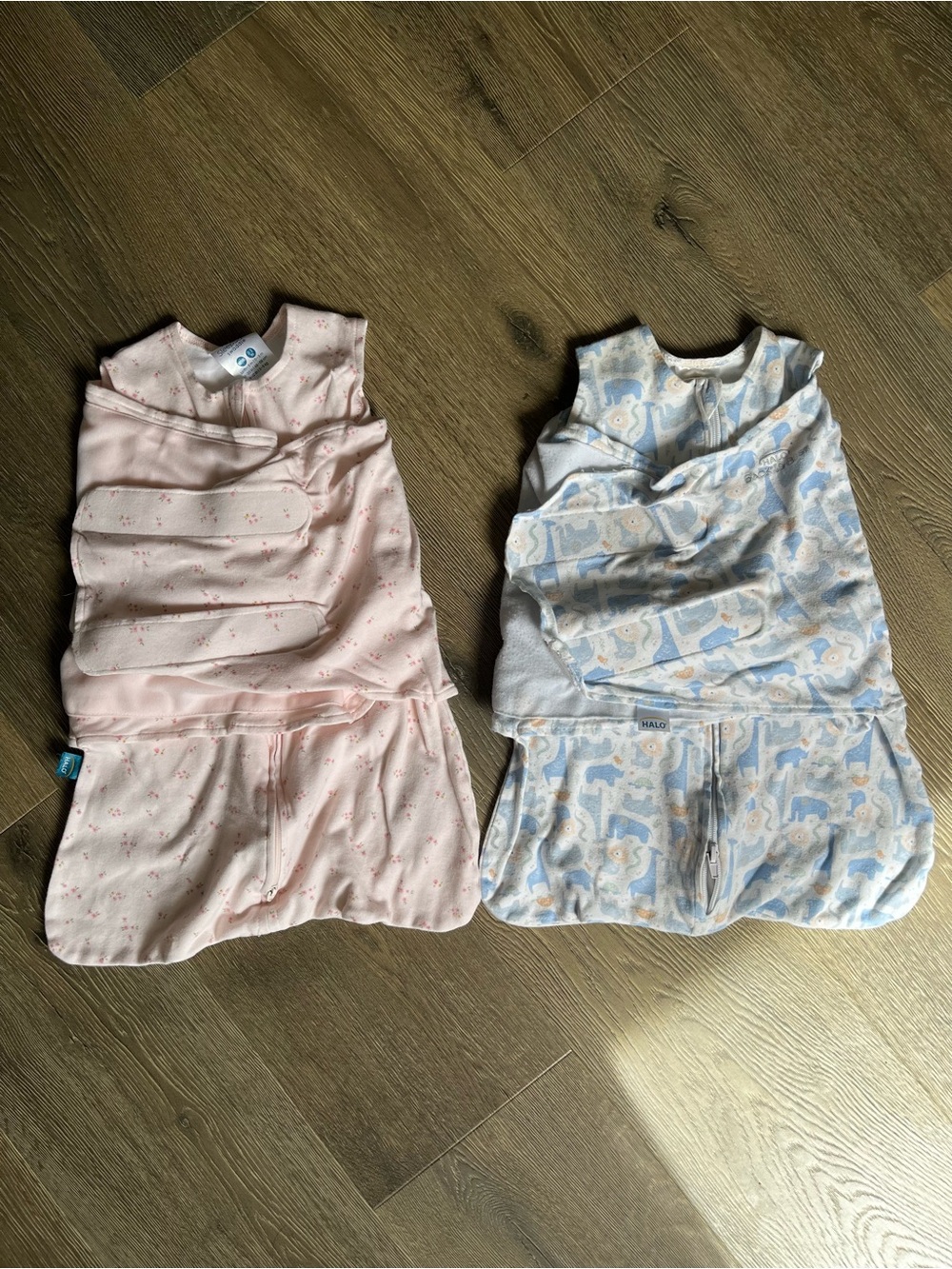 Halo Baby Sleep Sack Swaddles Two-Pack in Pink Floral & Light Blue Animal Print